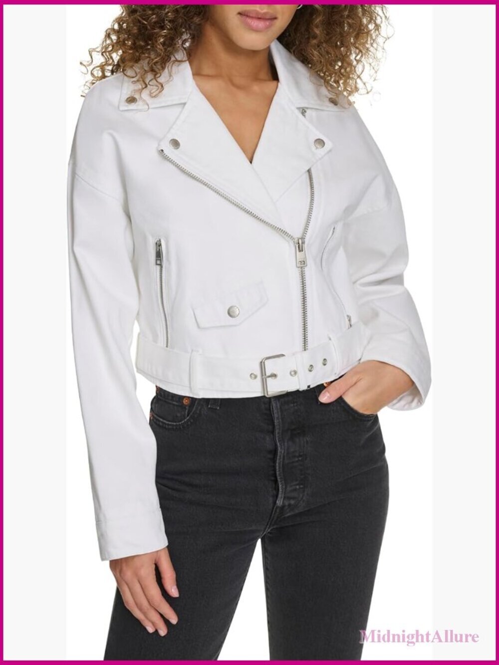 Cropped Denim Moto Jacket with Drop Shoulder